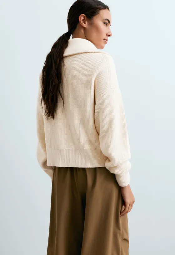 Camisola de malha com meio fecho de correr e algodão