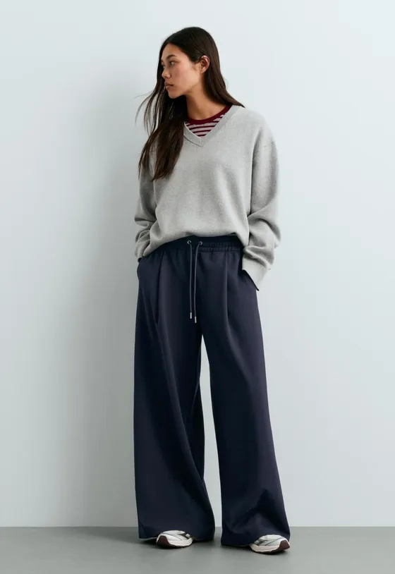 Брюки Wide leg из хлопка пике
