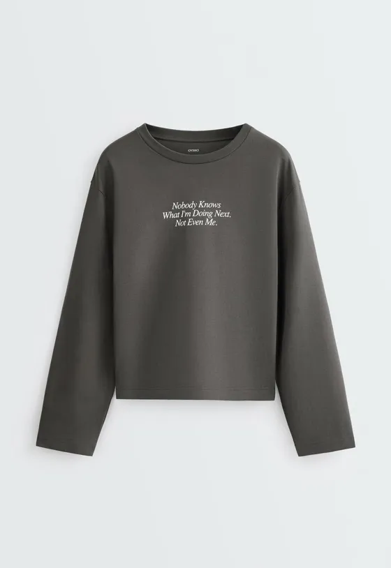 T-shirt de manga comprida 100% algodão com texto