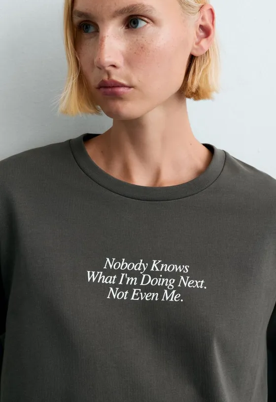 T-shirt de manga comprida 100% algodão com texto