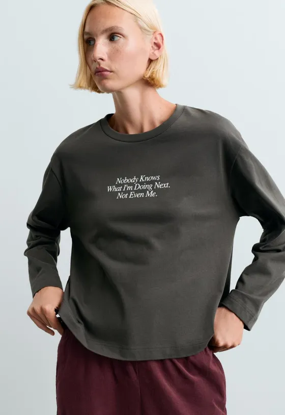 T-shirt de manga comprida 100% algodão com texto