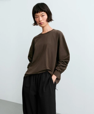 Oversize long-sleeved cotton-blend t-shirt- Заказать в России