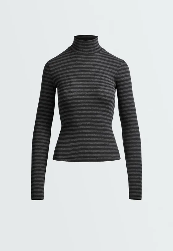 Футболка base layer с высоким воротником в полоску rib