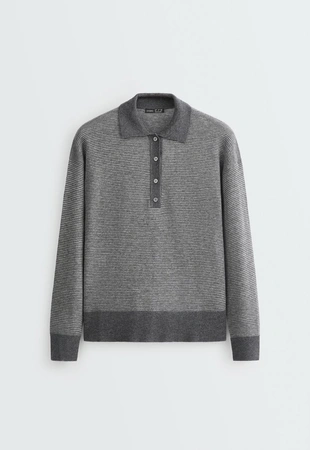 ANTHRACITE|6228/672/200 - OYSHO Вязаный свитер-поло 100% шерсть в полоску