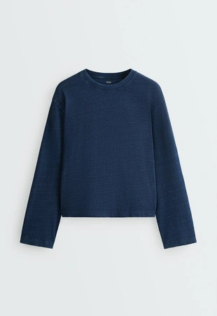Купить OYSHO T-SHIRT RELAXED MANGA COMPRIDA EFEITO DENIM LAVADO