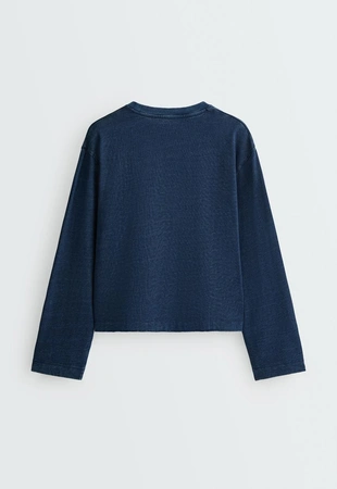 DARK PETROL BLUE|6025/169/479 - OYSHO T-SHIRT RELAXED MANGA COMPRIDA EFEITO DENIM LAVADO