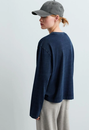 Relaxed fit long-sleeved washed denim-effect t-shirt- Заказать в России