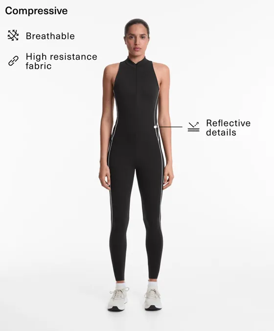 Длинный компрессионный комбинезон Compressive из светоотражающей ткани