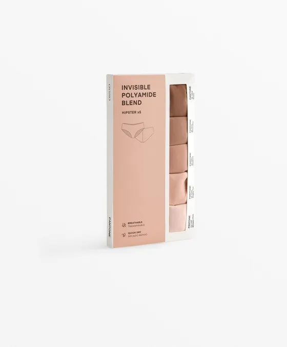Pack de 5 cuecas hipster invisíveis em mistura de poliamida PANTONE™
