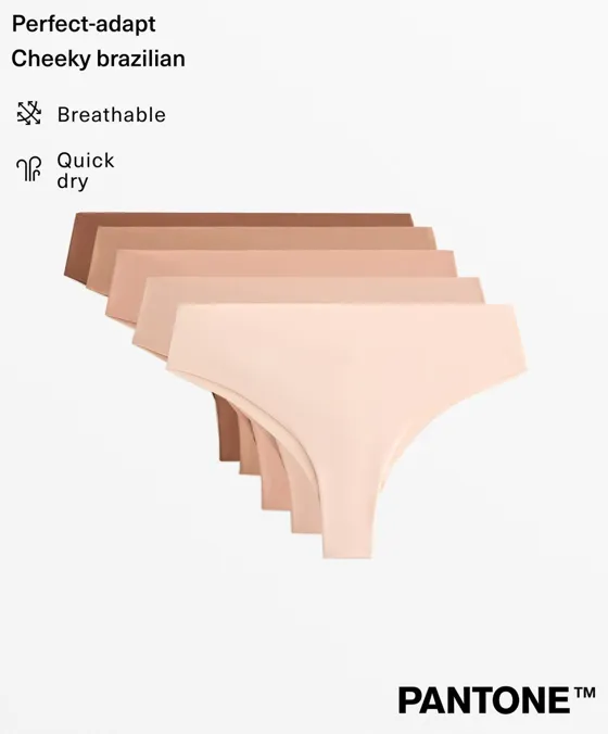 Pack de 5 cuecas brasileiras invisíveis em mistura de poliamida PANTONE™