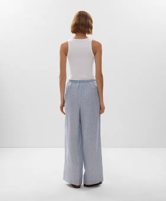 Широкие полосатые брюки прямого кроя из 100%-го льна