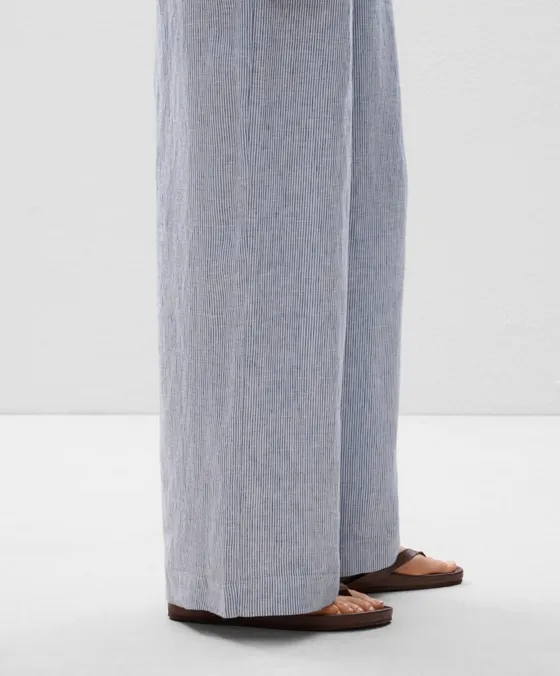 Широкие полосатые брюки прямого кроя из 100%-го льна