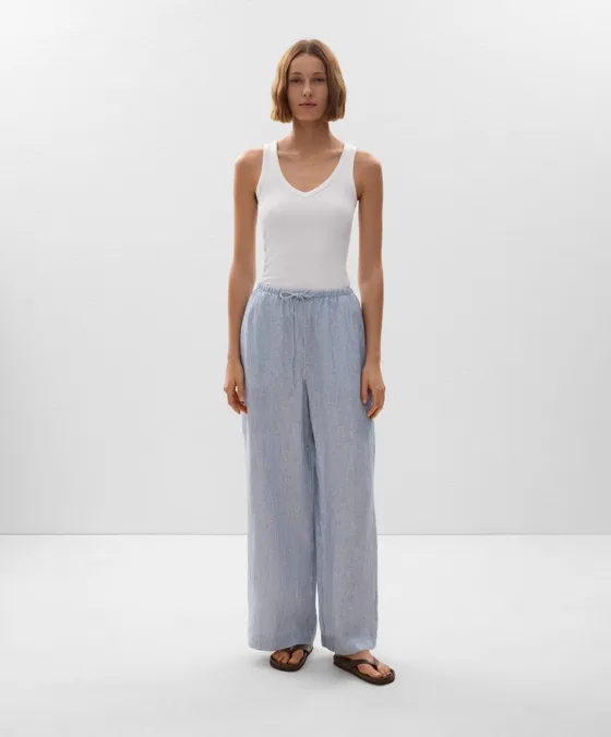 Широкие полосатые брюки прямого кроя из 100%-го льна