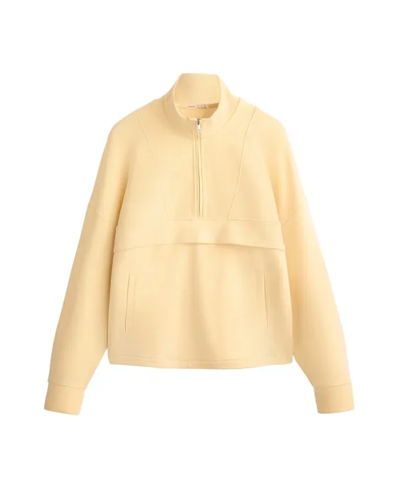 Sweatshirt com algodão e modal e fecho de correr