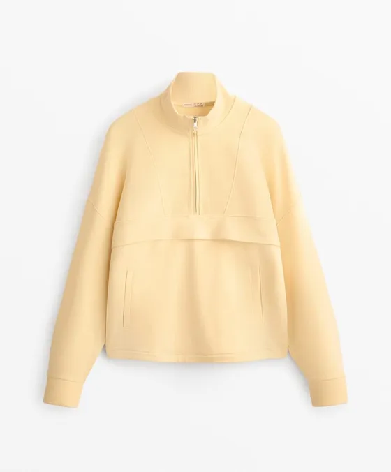 Sweatshirt com algodão e modal e fecho de correr