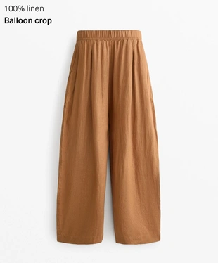 Короткие брюки-бананы из 100%-го льна- Заказать в России