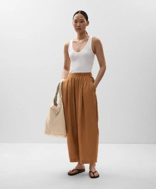 Короткие брюки-бананы из 100%-го льна- Заказать в России