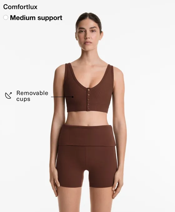 Топ Comfortlux с вырезом хенли и открытой спинкой, ткань в рубчик