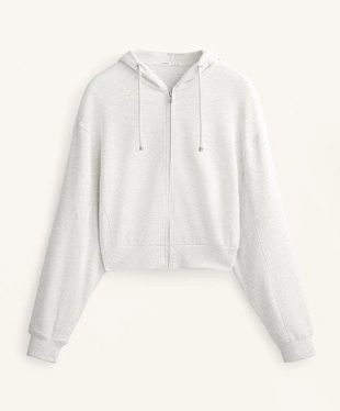 Короткая куртка с капюшоном из ткани с хлопком и модалом в рубчик- Заказать в России