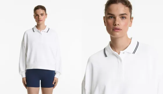 Толстовка с воротником поло, из ткани с хлопком и модалом