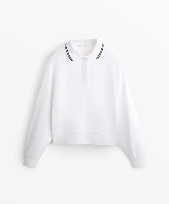 Толстовка с воротником поло, из ткани с хлопком и модалом