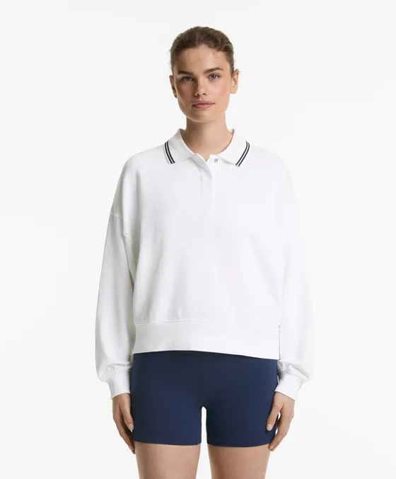 Толстовка с воротником поло, из ткани с хлопком и модалом