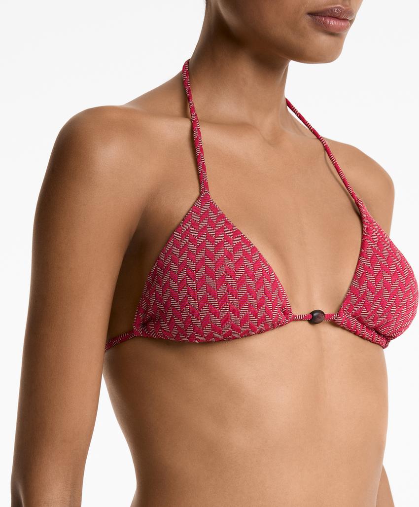 Топ бикини с треугольными чашками из жаккардовой ткани