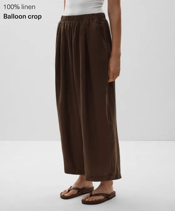 Короткие брюки-бананы из 100%-го льна