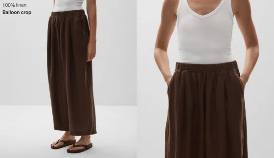 Короткие брюки-бананы из 100%-го льна