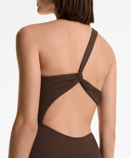 Асимметричный купальник трикини в рубчик