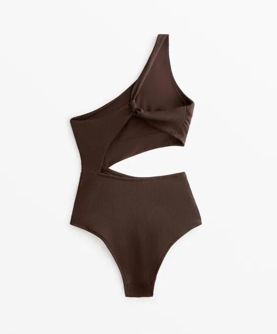 Асимметричный купальник трикини в рубчик