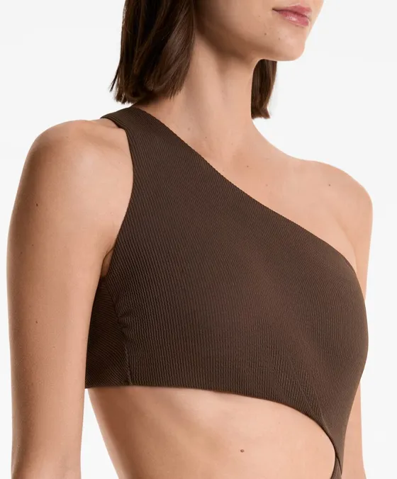 Асимметричный купальник трикини в рубчик