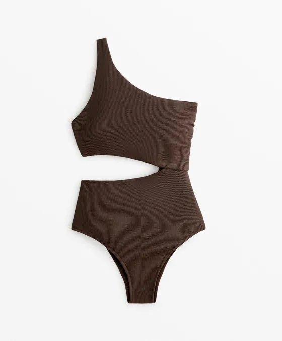 Асимметричный купальник трикини в рубчик