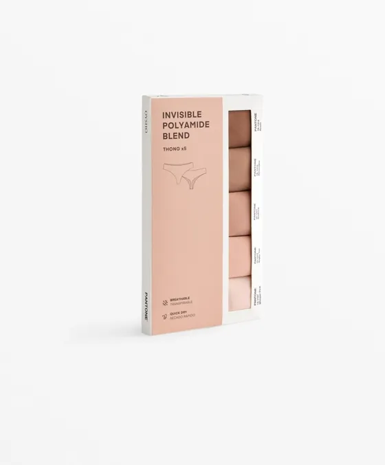 Pack de 5 cuecas tanga invisíveis em mistura de poliamida PANTONE™