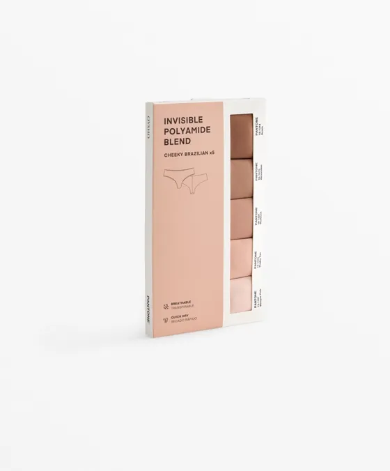 Pack de 5 cuecas brasileiras invisíveis em mistura de poliamida PANTONE™