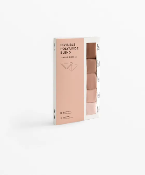 Pack de 5 cuecas clássicas em mistura de poliamida invisível PANTONE™