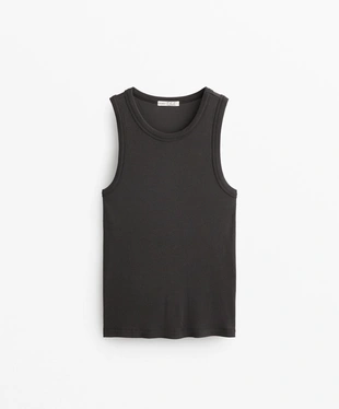 Майка с вырезом халтер из ткани с хлопком и модалом в рубчик- Заказать в России