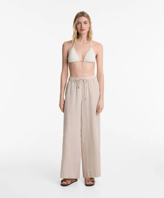 Широкие брюки прямого кроя из 100%-го льна