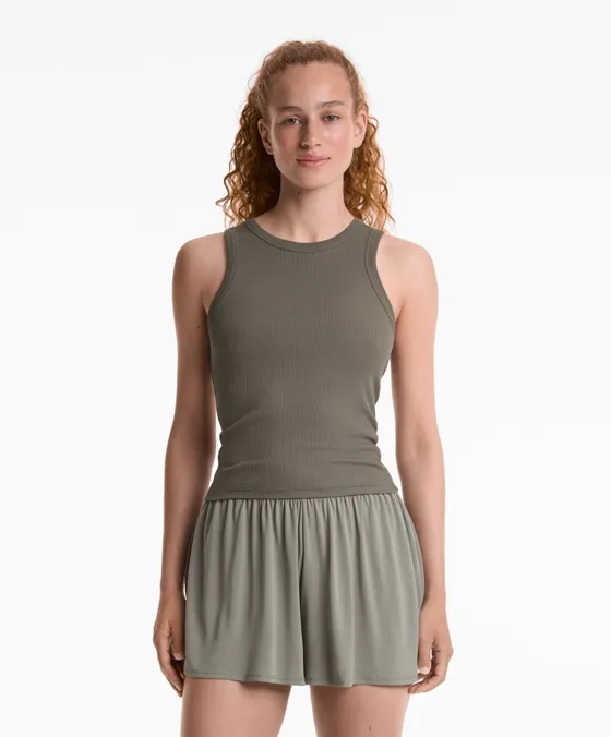 Майка с вырезом халтер из ткани с хлопком и модалом в рубчик