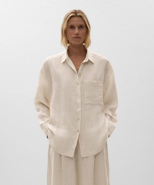 100% LINEN RELAXED STRIPED SHIRT- Заказать в России