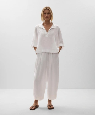 100% LINEN CROP BALLOON TROUSERS- Заказать в России