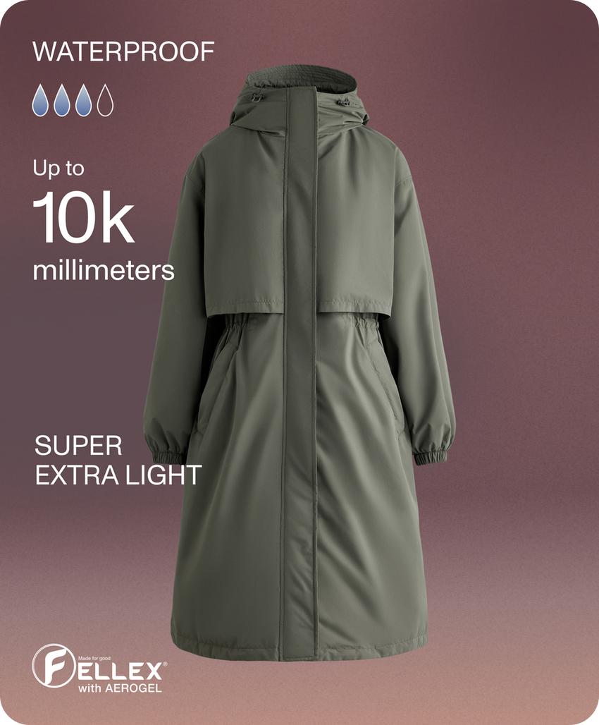 Пуховик fellex® aerogel 10k водонепроницаемый длинный dark khaki