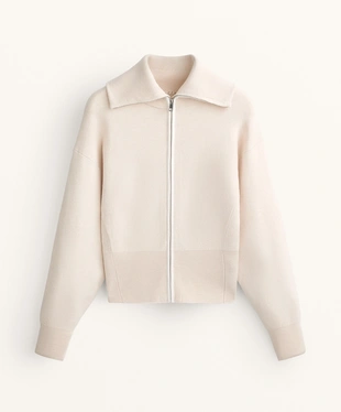 HIGH COLLAR KNIT JACKET WITH CONTRAST PIPING- Заказать в России