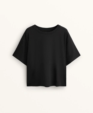 Широкая хлопковая футболка с коротким рукавом- Заказать в России