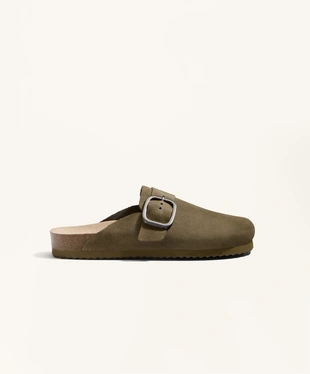 BUCKLED SPLIT-LEATHER MULES- Заказать в России