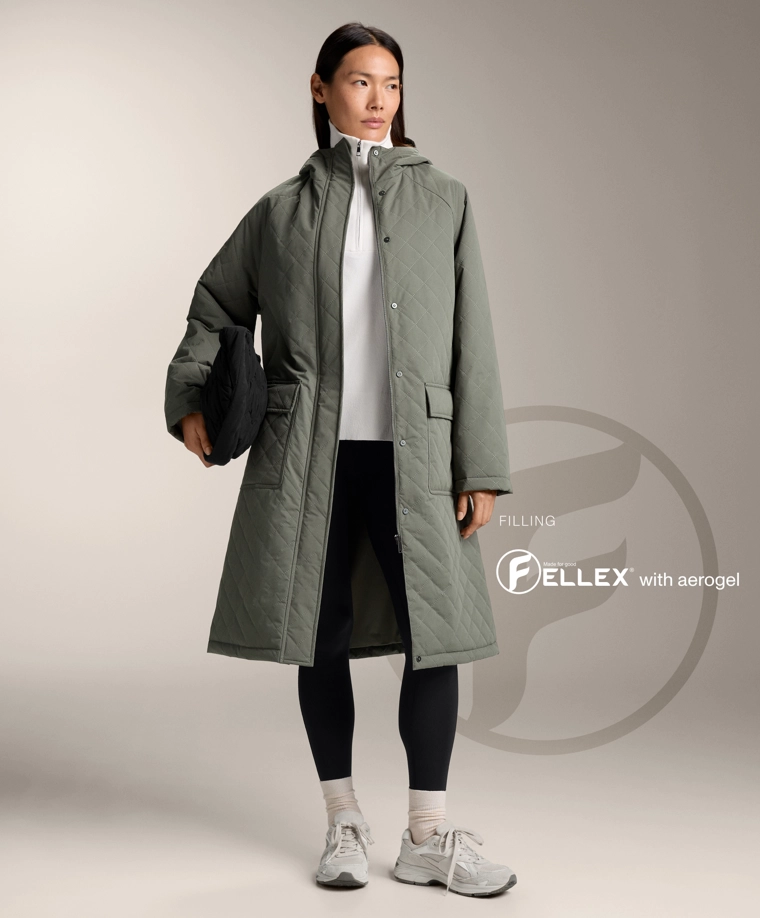 Длинный утепленный пуховик fellex® aerogel 3k с водонепроницаемой тканью
