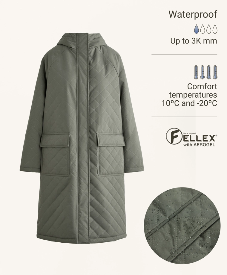 Длинный утепленный пуховик fellex® aerogel 3k с водонепроницаемой тканью