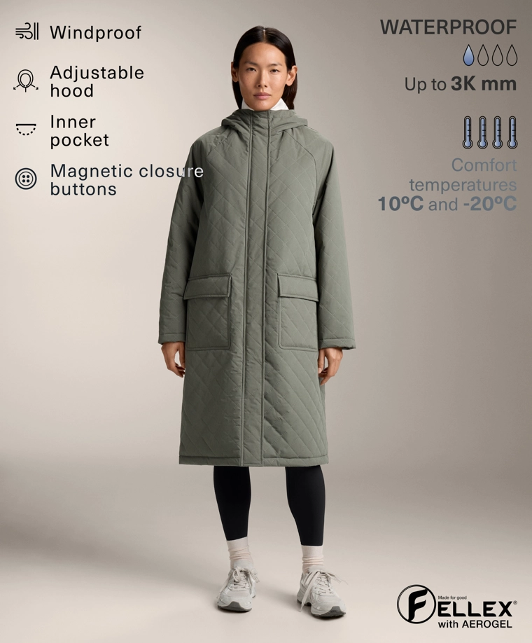 Длинный утепленный пуховик fellex® aerogel 3k с водонепроницаемой тканью