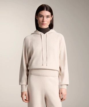 RIB JUMPER WITH DRAWSTRING HOOD AND FITTED WAIST- Заказать в России