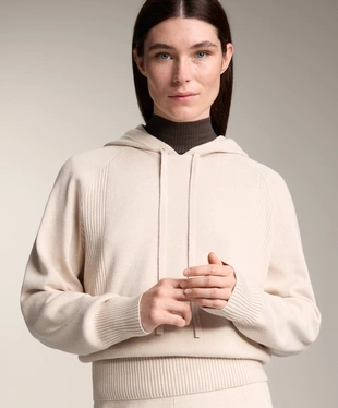 RIB JUMPER WITH DRAWSTRING HOOD AND FITTED WAIST- Заказать в России